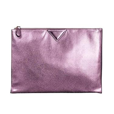 Imagem de NIGEDU Bolsa de mão feminina grande de couro PU grande bolsa de mão brilhante para festa noturna, rosa, Large