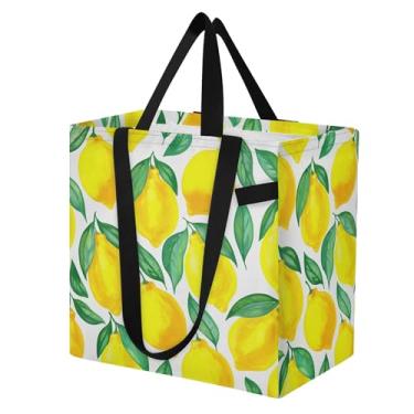 Imagem de SEHANY Sacolas de compras reutilizáveis de verão limão com alças reforçadas, bolsa de compras de lona dobrável à prova d'água de grande capacidade para viagem, cozinha, praia