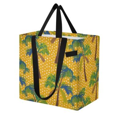 Imagem de SEHANY Sacola reutilizável de folhas de palmeira com alças reforçadas, bolsa de compras de lona dobrável à prova d'água de grande capacidade para viagem, cozinha, praia