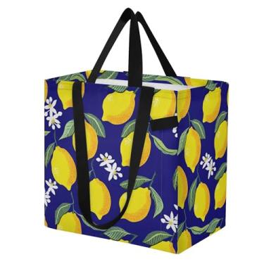 Imagem de SEHANY Sacolas de compras reutilizáveis de verão limão com alças reforçadas, bolsa de compras de lona dobrável à prova d'água de grande capacidade para viagem, cozinha, praia