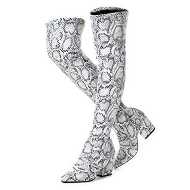 Imagem de N.N.G Botas femininas acima do joelho até a coxa camurça bloco inverno baixa acima da altura da coxa longa OTK conforto bico fino, Cobra, 38