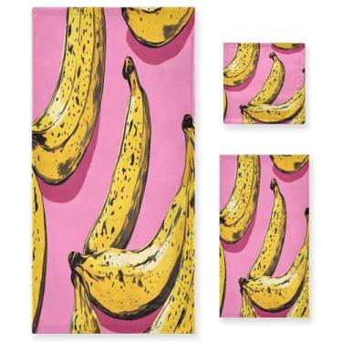 Imagem de xigua Conjunto de toalhas de banheiro com bananas amarelas absorventes macias 3 peças toalha de banho toalha de mão toalhas decorativas para banheiro, academia, hotel, praia, piscina