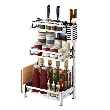 Imagem de Escorredor de pratos cozinha bancada tempero garrafa rack 304 faca de aço inoxidável tábua de cortar pauzinhos rack de armazenamento multifuncional economiza espaço (tamanho: 2 camadas) ()