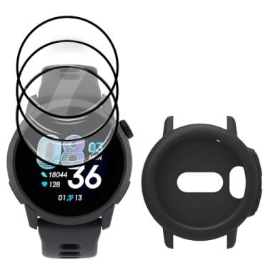 Imagem de Protetor de tela de relógio para Garmin Bounce 2, cobertura total 3D borda curva moldura filme PET anti-arranhões alta definição e capa de silicone (preto)