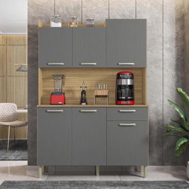 Imagem de Armário De Cozinha Compacta 6 Portas 1 Gaveta Gênova Freijó-gris