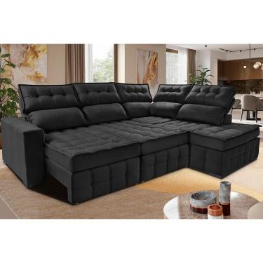 Imagem de Sofá De Canto Direito 2,65x2,30m Retrátil E Reclinável Com Molas Ensacadas Cama Inbox Nobre Preto