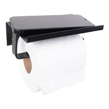 Imagem de Porta Papel Higiênico Parede Preto Fosco Dupla Fixação