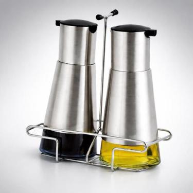 Imagem de Galheteiro de Vidro e Inox com Suporte 3 Peças 230ml - Genérica