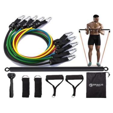 Imagem de Kit Tubing Premium Elástico Extensor Com Barra De Exercícios - Bravus 