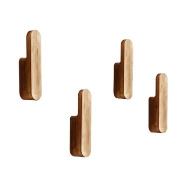 Imagem de Ganchos De Parede Rústicos De Madeira 4 Peças, Cabideiro Para Casacos 