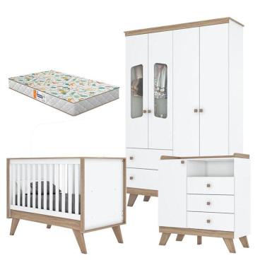 Imagem de Quarto de Bebê Confete Branco Brilho Jequitibá HP com Colchão Gazin - Henn