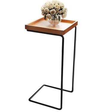 Imagem de Mesa Apoio Lateral Para Sofá Pé Preto LarFlex Cor:castanho