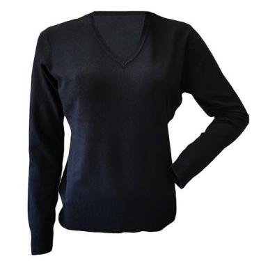 Imagem de Blusa Feminina Tricot Básica Gola V Plus Size City Lady, Preto, G1