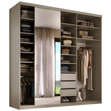 Imagem de Closet Casal 1 Porta de Correr Com Espelho 3 Gavetas 208cm MDF Sonni R02 Bege - Lyam Decor