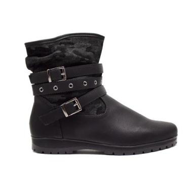 Imagem de Bota Coturno Curto Rasteira Calce Facil Mooncity 71124 Preto, 36, Pret