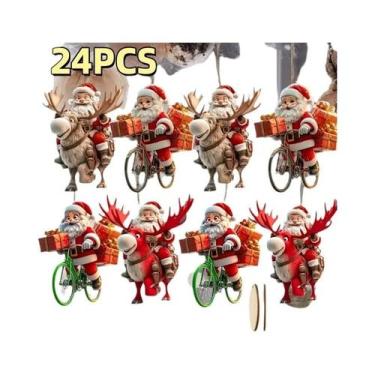 Imagem de Conjunto De 12 Enfeites De Madeira Do Papai Noel Para Árvores De Natal