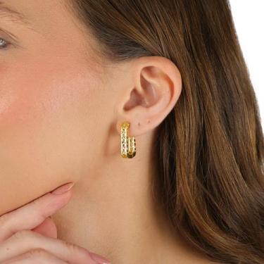 Imagem de Brinco Quadrado Pequeno Dourado Banhado a Ouro 18k Feminino - Enzara J