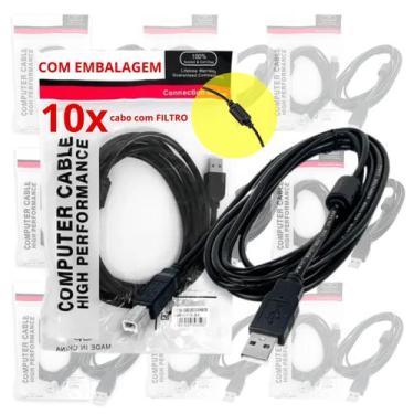 Imagem de Kit Com 10 Cabos de Impressora 1,5m USB Compativel com Diversos Modelo
