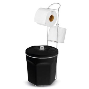 Imagem de Suporte Luxo Para Papel Higiênico Com Lixeira Preta 6 Litros