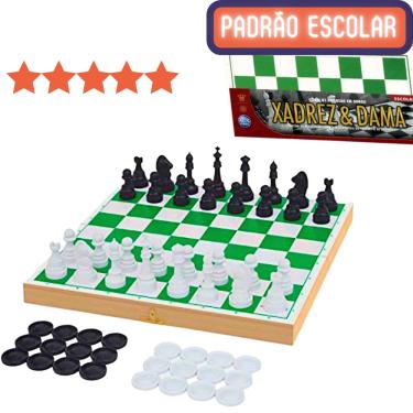 Jogo Damas Escolar 26x26cm c/ Estojo Dobrável Madeira