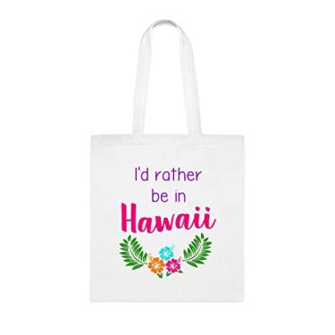 Imagem de Bolsa Havaí, I'd Rather Be In Hawaii, presente Havaí, bolsa de ombro Havaí, bolsas reutilizáveis Havaí, ideia de presente de cesta de Natal de aniversário, Branco