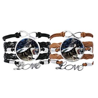 Imagem de DIYthinker Big Mouth Dog Snow Husky Pulseira de mão com corda de couro, conjunto duplo para presente