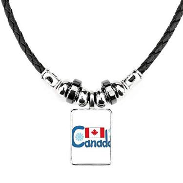 Imagem de DIYthinker Colar com bandeira nacional do Canadá, joia com padrão azul, pingente de corda de couro
