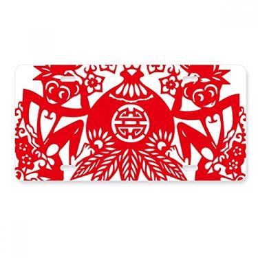 Imagem de DIYthinker Zodíaco chinês chinês, macaco, pêssego, flores, placa de carro, acessório de aço inoxidável