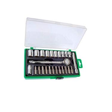 Imagem de KIT JOGO DE SOQUETES SEXTAVADO 1/4'' CATRACA EM CR-V 25PCS COM CATRACA REVERSIVEL, EXTENSOR, MALETA E BITS WAFT