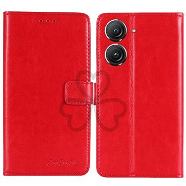Imagem de TienJueShi Capa protetora de couro flip retrô com suporte vermelho para celular TPU silicone para Asus Zenfone 10 5G 5,9 polegadas capa de gel carteira Etui