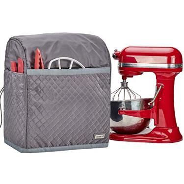 Imagem de HOMEST Capa acolchoada para batedeira com bolsos compatível com elevador de tigela KitchenAid de 6/7/8 litros, cinza (design patenteado)