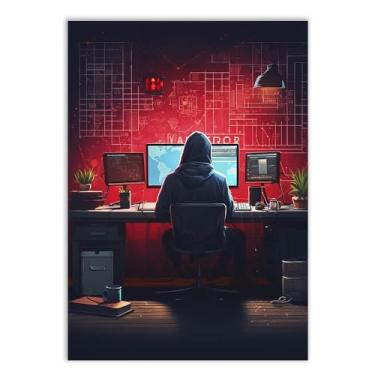Imagem de Placa Decorativa A3 Hacker Programação Ti Vermelho Decoração Poster