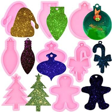 Imagem de MIYAHOUSE Enfeites de Natal Moldes de Silicone Saco de Presente de Árvore de Natal Chapéu Moldes de Chaveiro Lâmpada de Natal Porta-chaves Porta-chaves Moldes de Resina para Decoração de Natal Feito à Mão DIY Epóxi Artesanato Conjunto de 8