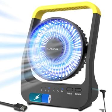Imagem de ALAGOON Ventilador de mesa portátil, ventilador operado por bateria D para furacão, ventilador alimentado por cabo USB 214H de longa duração com temporizador de 15 cm, portátil para acampamento ao ar