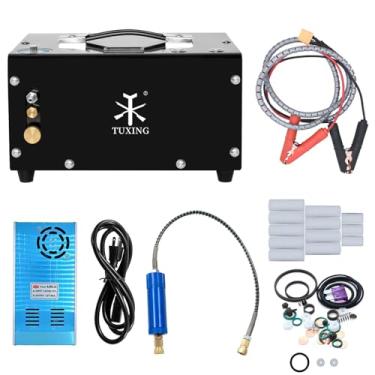 Imagem de TUXING Compressor de ar Pcp,livre de óleo/água, sistema de drenagem embutido, alimentado por carro 12V DC ou casa 220V AC com adaptador (incluído), bomba para rifles de ar PCP e pistolas de ar