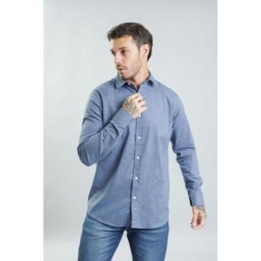 Imagem de Camisa Social Masculina Manga Longa Gola Polo em Algodão-Masculino