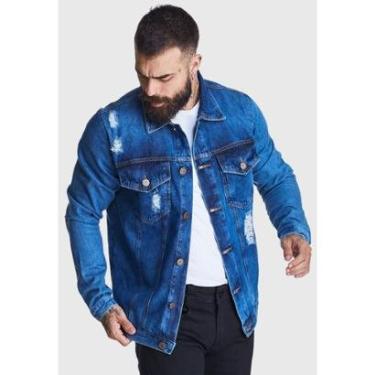 Imagem de Jaqueta Jeans HNO Jeans Premium Destroyed 4 Bolsos Azul-Masculino