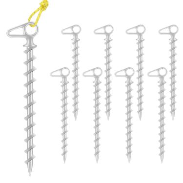 Imagem de COBARYEN Âncoras de aterramento rosqueadas de alumínio de 28 cm – Estacas de metal resistente, sem ferrugem para vento forte, grama, areia, acampamento, coberturas, trampolins e proteção ao ar livre