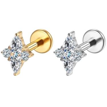 Imagem de Piercing Helix Conch Tragus Labret Titânio Pvd Flor Zircônias 1.2x8mm (Dourado)