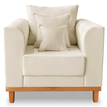 Imagem de Poltrona Sala de Estar Beny Suede Bege Com Almofadas Decorativas - Madeira Prima Deccor