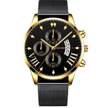 Imagem de Relógio Masculino Yole Pulseira De Aço Preto Com Dourado - Yazole