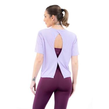 Imagem de Cropped Manga Curta Recorte nas Costas - Voo Fitness Wear, G, Lavanda