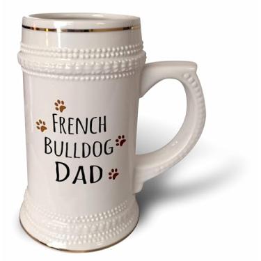 Imagem de 3dRose Bulldog francês cachorro raça pai - estampa de pata de lama marrom - amante de cachorrinho - orgulhoso dono de animais de estimação - caneca de Stein, 510 g (STN_153910_1), 623 g, branca