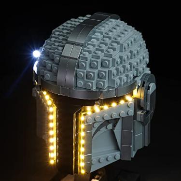 Imagem de [Apenas kit de luz incluído] Kit de luzes LED para capacete Mandalorian, conjunto de iluminação projetado para o modelo de blocos de construção Lego 75328