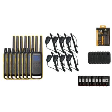Imagem de Motorola Solutions Rádio portátil FRS Talkabout T470 bidirecional recarregável pacote com 8 Walkie Talkies preto/amarelo 22 canais, 8 microfones de alto-falante remoto