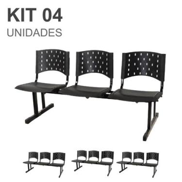 Imagem de Kit 04 Cadeiras longarinas PLÁSTICAS 03 Lugares - Cor PRETO - REALPLAS