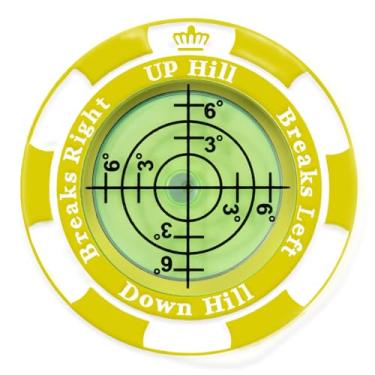 Imagem de SlopeMaster ProGreen Reader - Marcador de bola com clipe de chapéu de golfe com auxílio de leitura verde de alta precisão, acessórios de golfe para homens e mulheres (preto) (ficha de pôquer, amarelo)