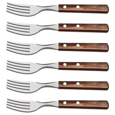 Imagem de Jogo 6 Garfos Mesa Polywood aço Inox Tramontina Cabo De Madeira Castan