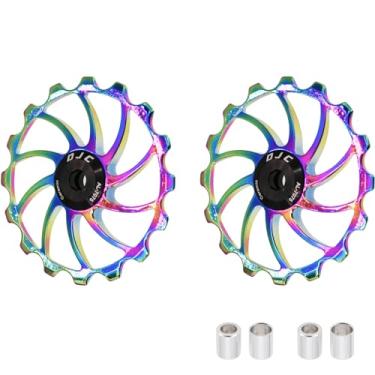 Imagem de DJC Roda de rolamento de cerâmica para bicicleta, 2 peças, rolo guia 11T 12T 13T 14T 15T 16T MTB Road Bike Derailleur traseiro para Shimano para Sram Pulley oilslick (oilslick, 2 peças 16T)