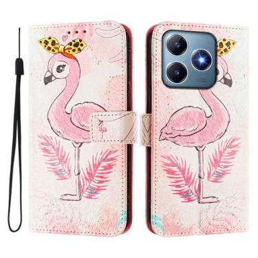 Imagem de Capa carteira para Realme C61 4G, 3 compartimentos para cartão, 1 compartimento para dinheiro, capa flip de couro PU com padrão fofo, capa com fivela magnética à prova de choque, compatível com sem